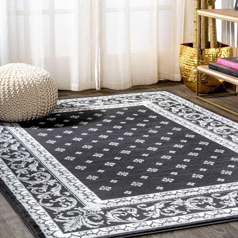3'x 5' Acanthus French Border Area Rug, Black/Gray - JONATHAN Y