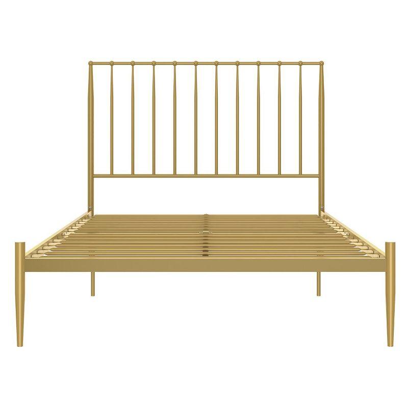 Giulia Gold Queen Metal Platform Bed with Vertical Slat Headboard