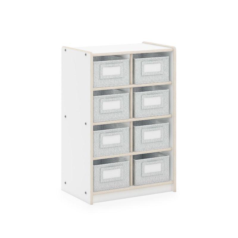 White Wooden Kids' 8-Cubby Storage Organizer with Fabric Bins