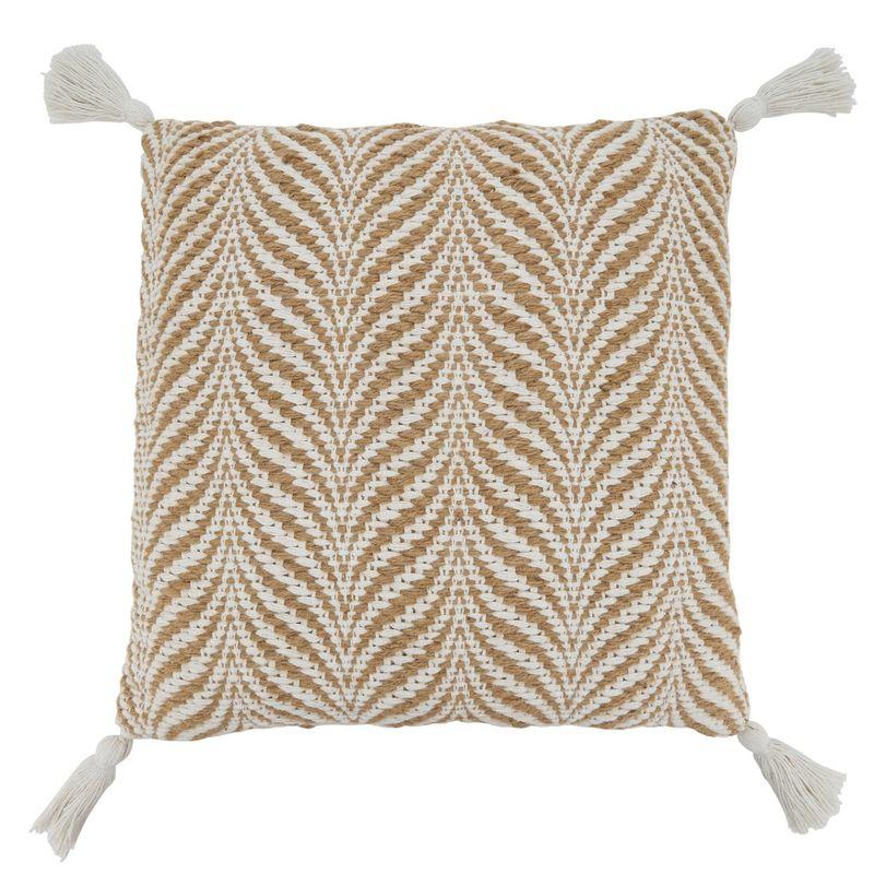 20"x20" Oversize Wavy Line with Woven Jute Square Throw Pillow Cover - Saro Lifestyle: Abstract Cotton & Zippered