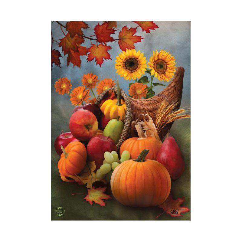 Bountiful Cornucopia Autumn Garden Flag Fruit Flowers 18" x 12.5" Briarwood Lane