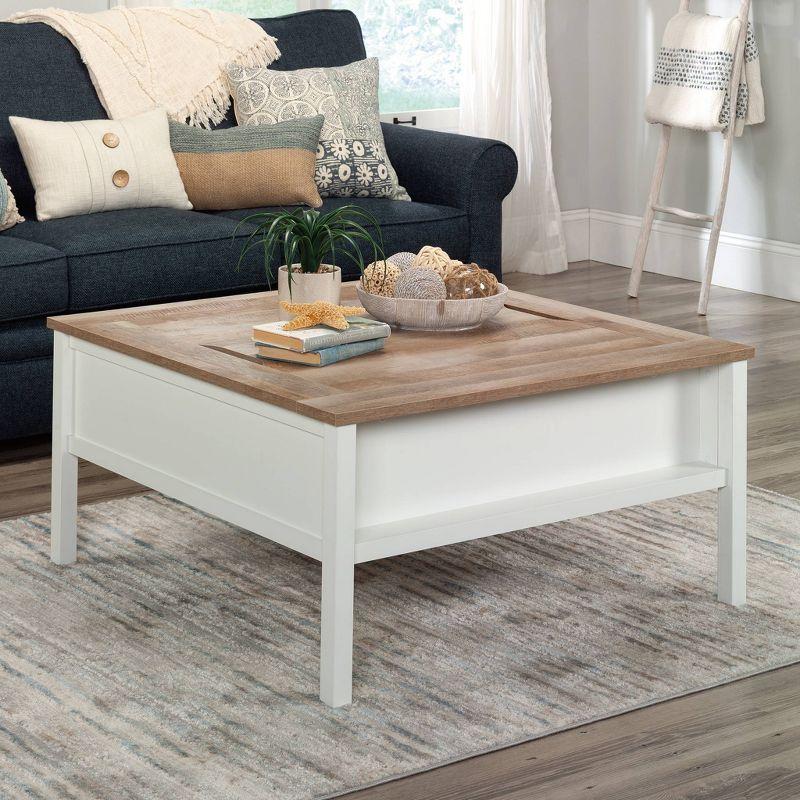 Cottage Road Gaming Coffee Table with Reversible Top Soft White - Sauder: Chess & Checkers, Adjustable Storage Shelf