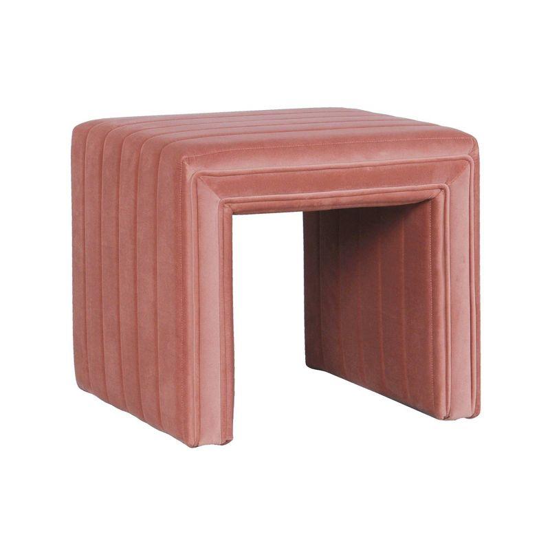 Velvet Tufted Rectangular Footstool in Blush Pink