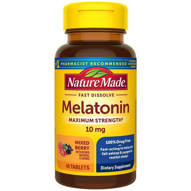 Nature Made Fast Dissolve Melatonin Maximum Strength 100% Drug Free Sleep Aid 10mg Tablets - 45ct