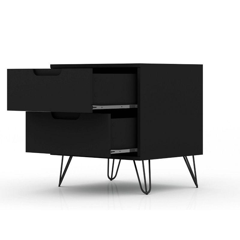 Set of 2 Rockefeller 2 Drawer Nightstands Black - Manhattan Comfort: Modern Bedside Storage Furniture