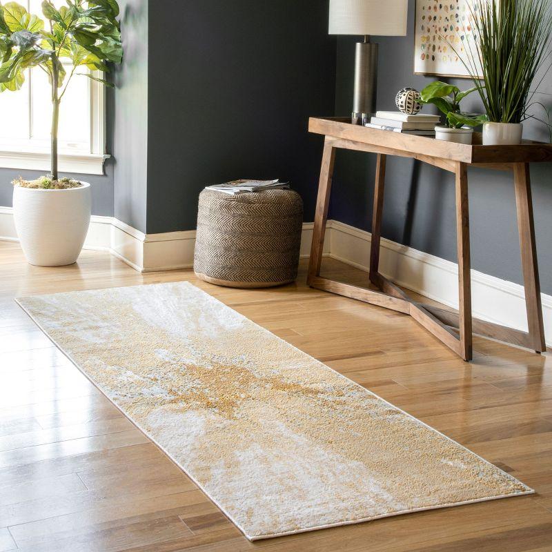 Gold and Beige Abstract Reversible Runner Rug