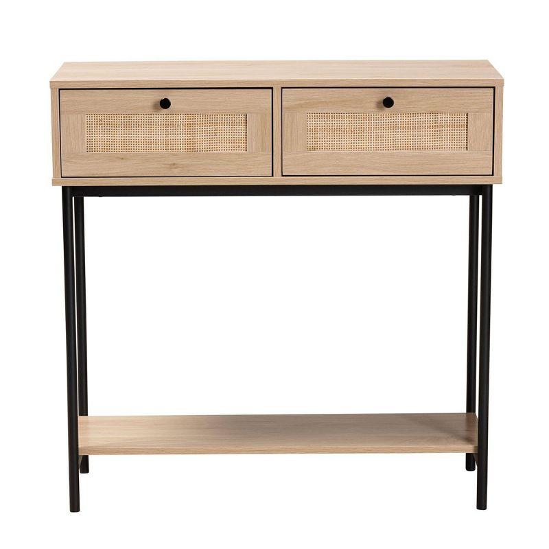Sherwin 2 Drawer Console Table with Woven Rattan Accent Light Brown/Black - Baxton Studio:Entryway Storage