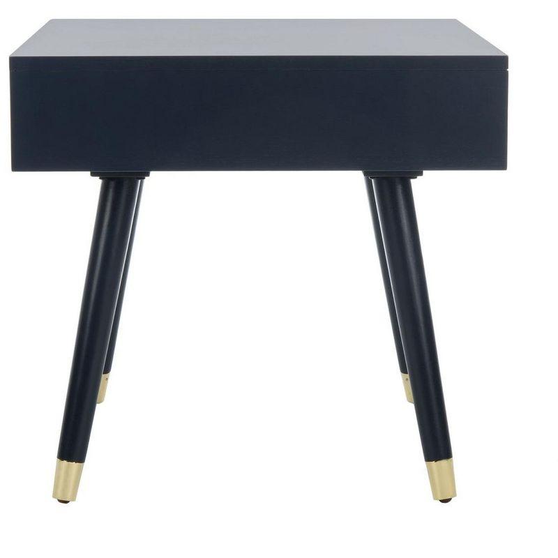 Transitional Blue Square Wood & Metal End Table with Drawer