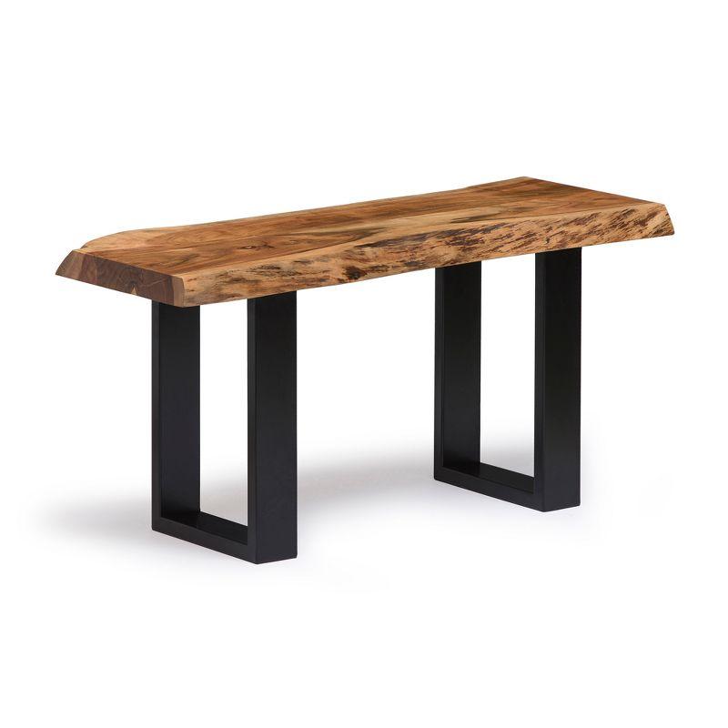 Alpine Natural Acacia Wood Live Edge Bench with Metal Legs