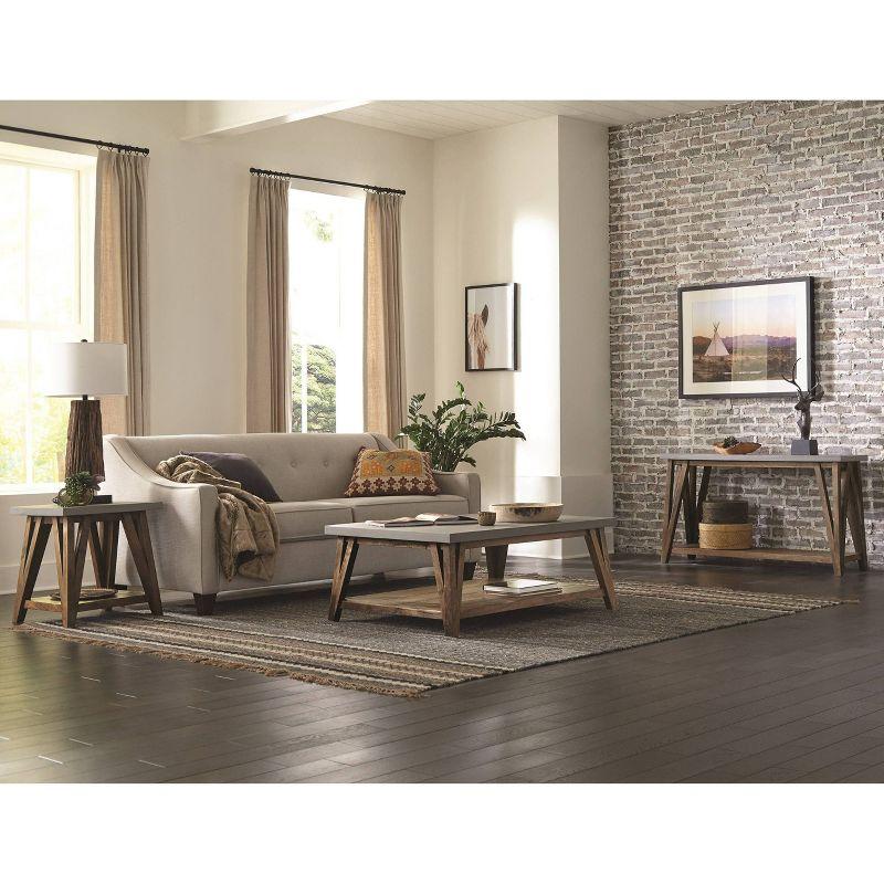 48" Brookside Coffee Table Concrete Coated Top and Wood Light Brown/Gray - Alaterre Furniture: Mid-Century Modern Design, Fixed Shelf