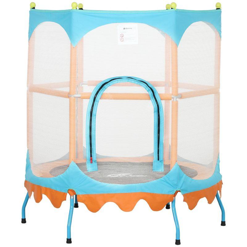 Qaba 4.6FT Orange and Blue Kids Trampoline with Safety Net