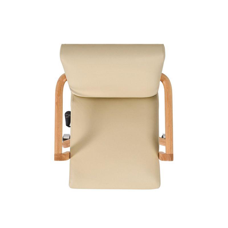 Dumont Modern Farmhouse High Back Executive Home Office Chair, Neutral Cream Beige Leather & Natural Wood