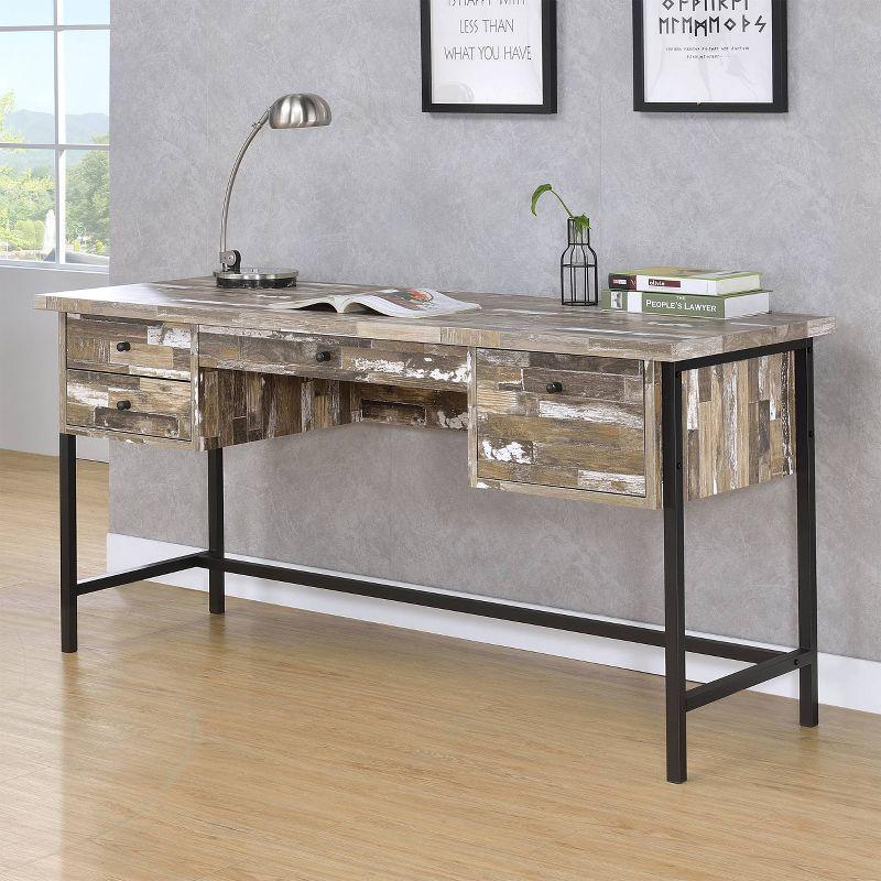 Salvaged Cabin Wood and Black Metal 4-Drawer Writing Desk