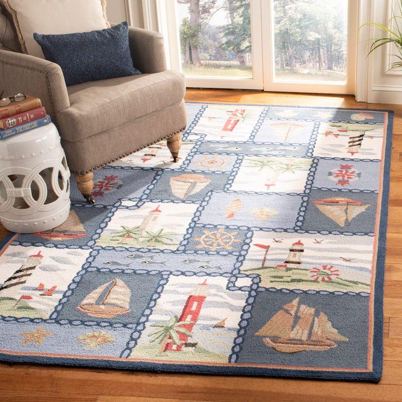 Chelsea Blue Nautical Hand-Hooked Wool Area Rug