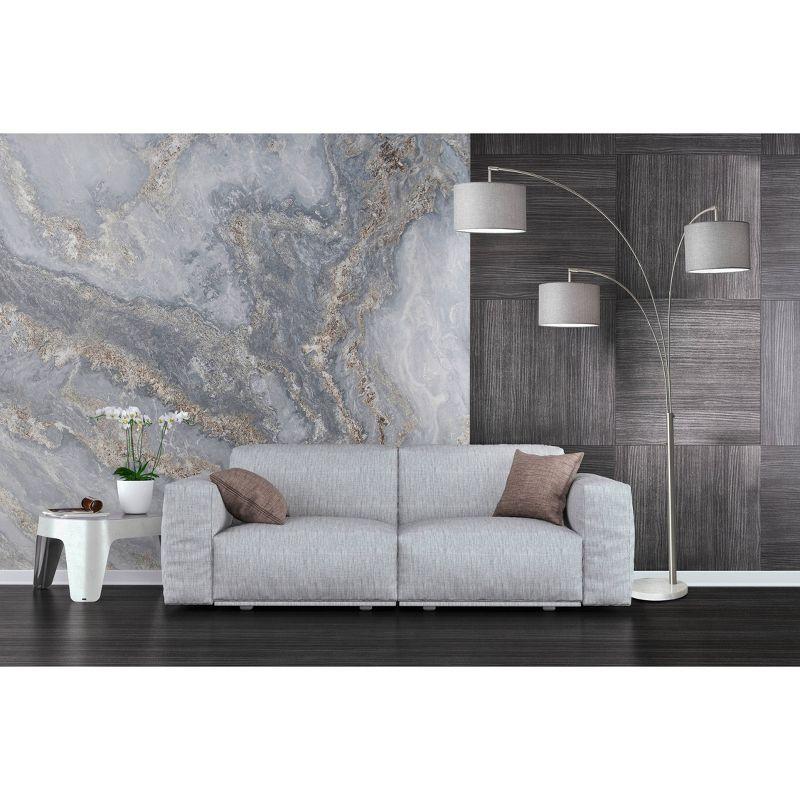 3-Arm Bowery Arc Lamp Brushed Steel - Adesso: Adjustable, Overhead Lighting with Marble Base