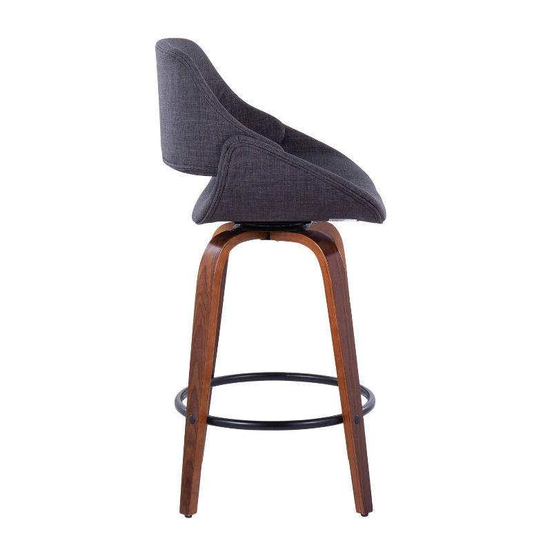 Set of 2 Fabrico Counter Height Barstools Walnut/Charcoal/Black - LumiSource: Mid-Century Modern Swivel, Upholstered