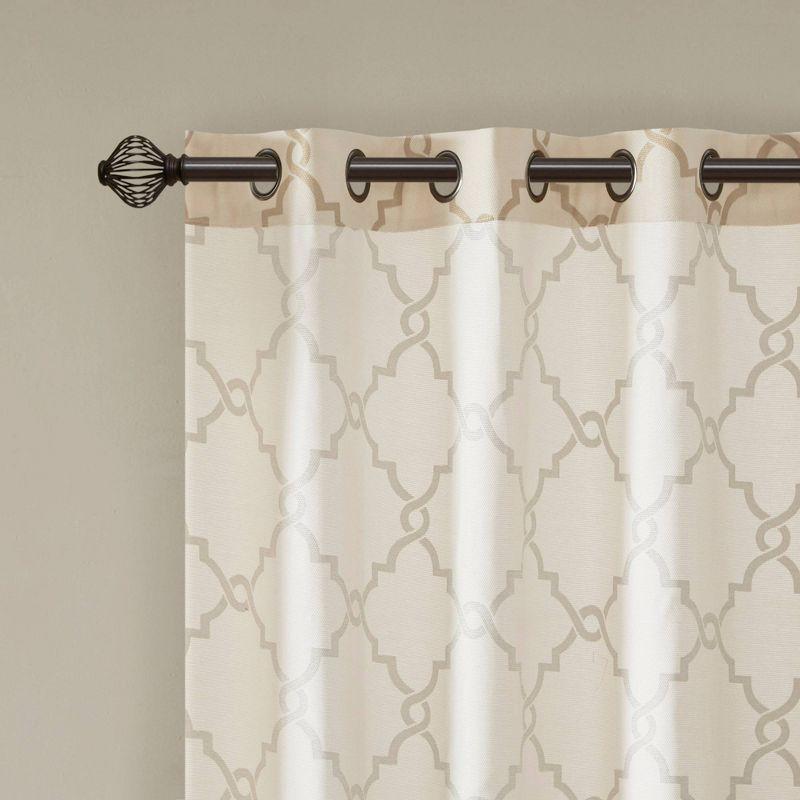 Fretwork Print Grommet Top Window Curtain Panel