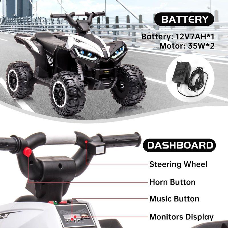 Kids Ride on ATV,12V Ride on Car with Remote Control, Electric Car with Music,LED Lights