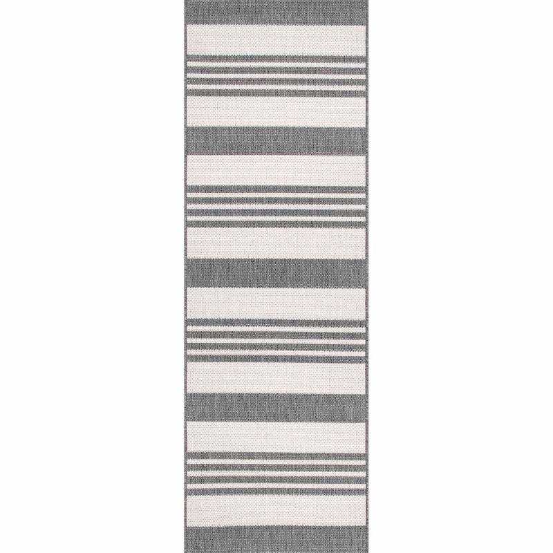 Beige Stripe Easy-Care Synthetic 2' x 8' Runner Rug