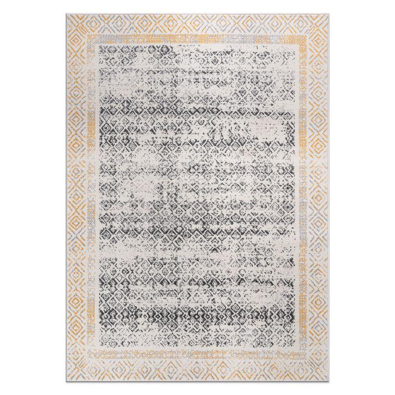 Yellow and Gray Distressed Bohemian 5' x 7' Area Rug