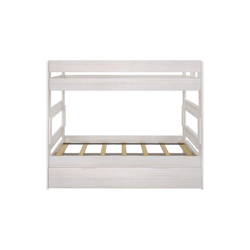 Max & Lily Solid Wood Modern Farmhouse Twin over Twin Bunk Bed with Trundle, White Wash