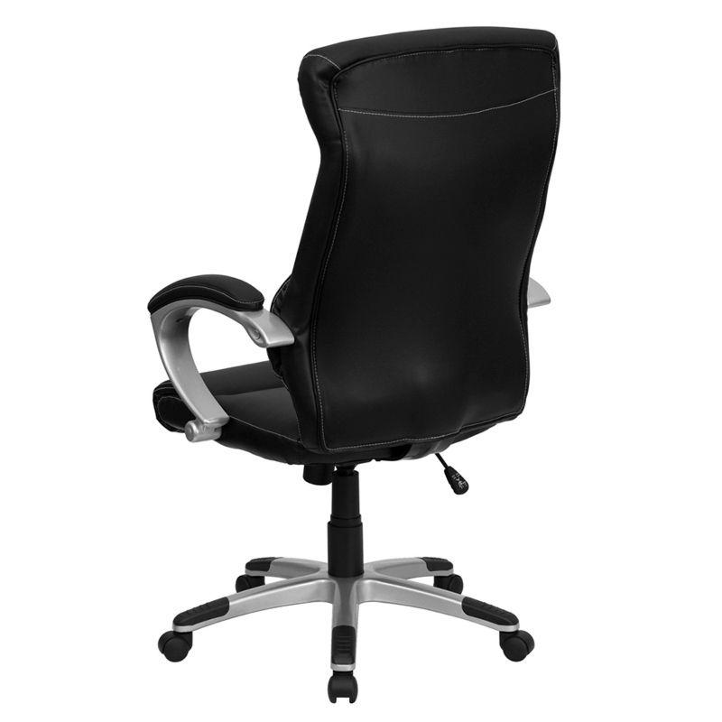 Flash Furniture Karen High Back Black LeatherSoft Executive Swivel Office Chair with Curved Headrest and White Line Stitching