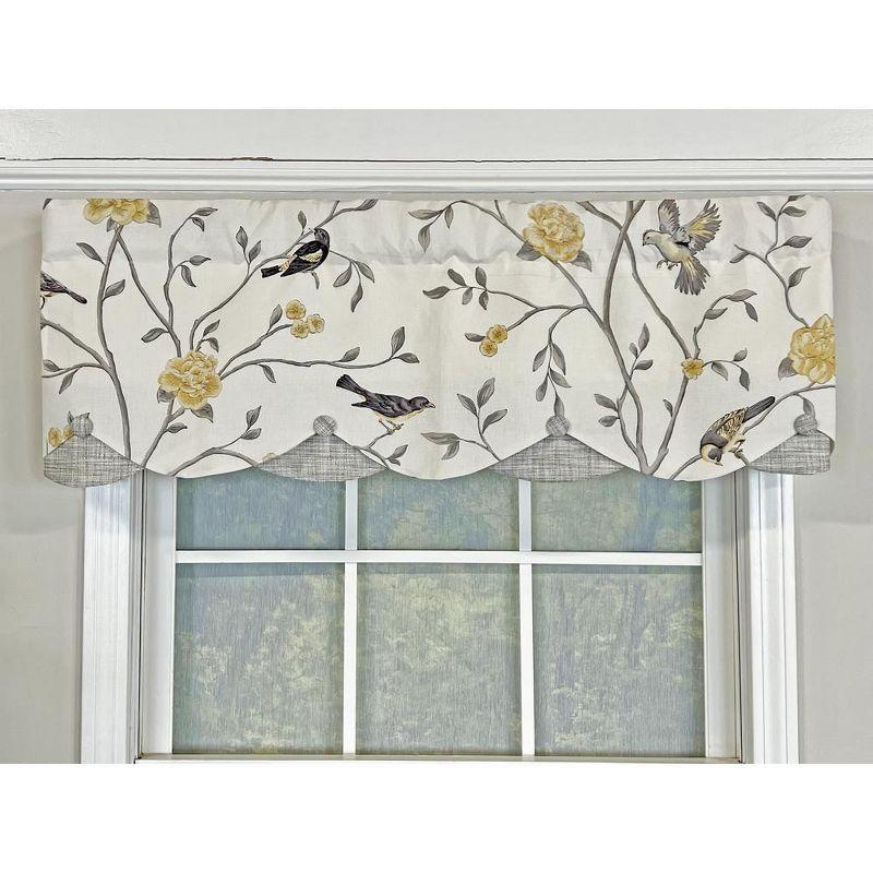 Citrine Bird Print Cotton Scalloped Window Valance