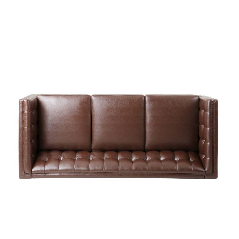 Pondway Contemporary Faux Leather Tufted 3 Seater Sofa Dark Brown/Brown - Christopher Knight Home: Elegant Low Backrest, Birch Wood Legs