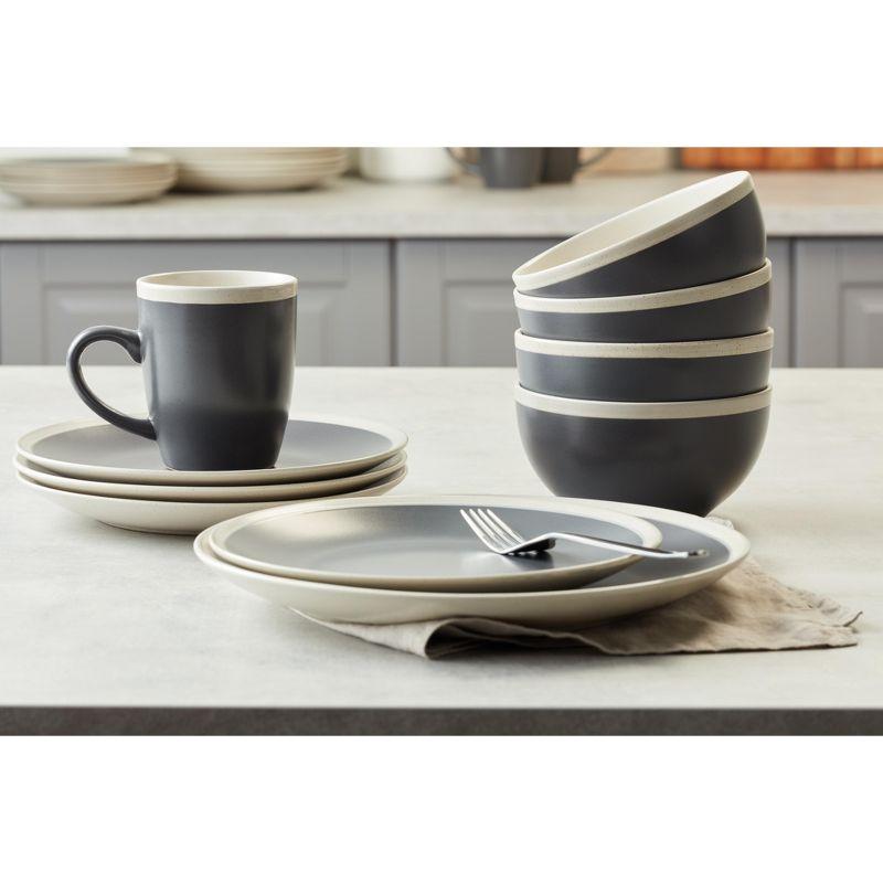 Stone Lain Serenity 16-Piece Stoneware Dinnerware Set, Service for 4, Grey and Cream