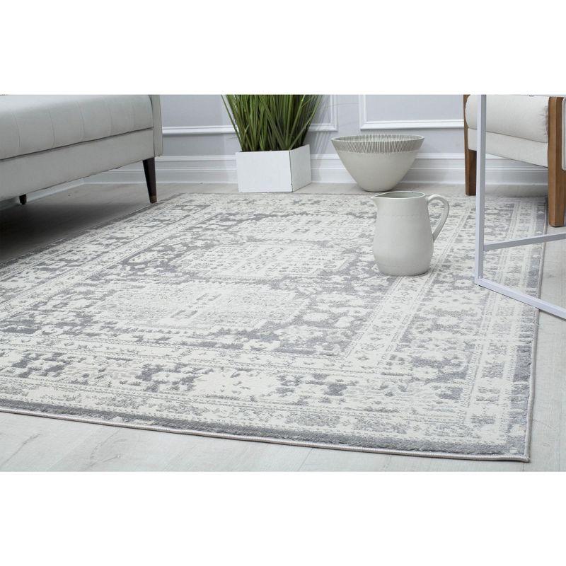 Sundara Elegance 2'6"x8' Vintage Transitional Gray Synthetic Area Rug