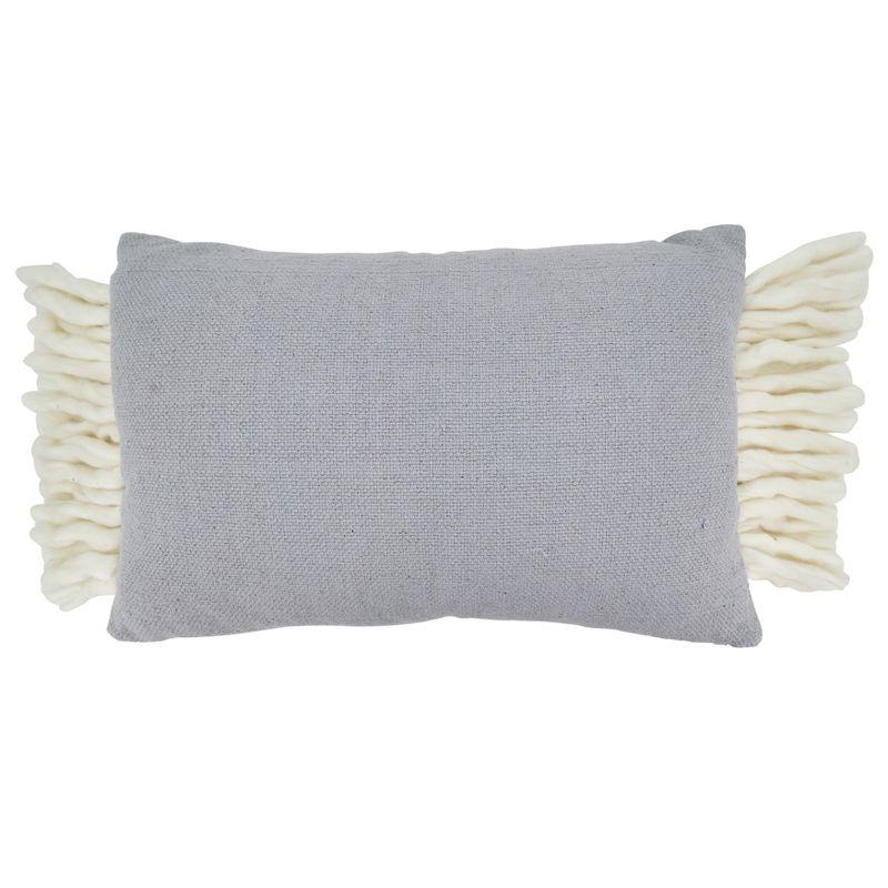 Grey and White Cotton Chunky Fringe Pillow Cover, 16" x 23"