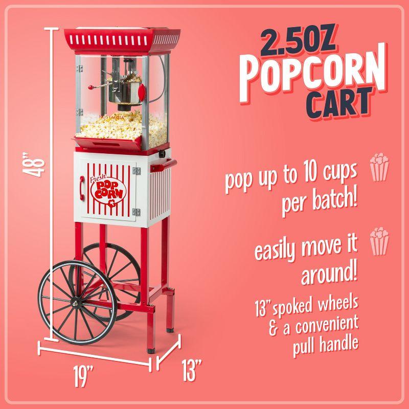 Nostalgia Nostalgia PC25RW 2.5-Ounce Kettle Popcorn Cart, Makes 10-Cups of Popcorn, 48-Inches Tall, Red/White