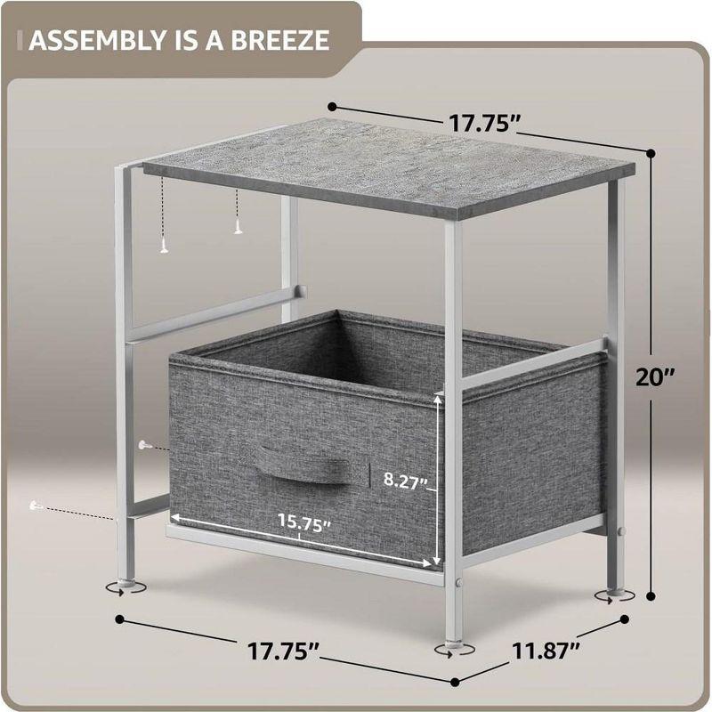 Sorbus Nightstand with 2 Drawers - Steel Frame, Wood Top & Easy Pull Fabric Bins - Great for Home, Bedroom, Office & College Dorm (Gray)