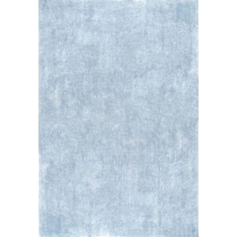 Nuloom Loni Solid 3x5 Machine Washable Accent Shag Indoor Area Rug for Living Room Bedroom Dining Room Nursery Entryway, Light Blue/Ivory