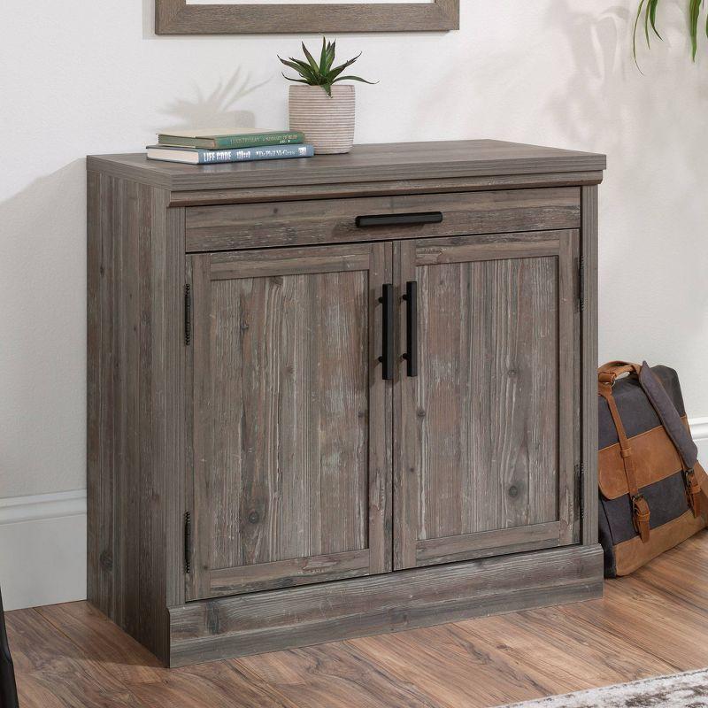 Sauder Aspen Post Library Base Pebble Pine: Farmhouse Style Office Cabinet with Storage & Fixed Shelf