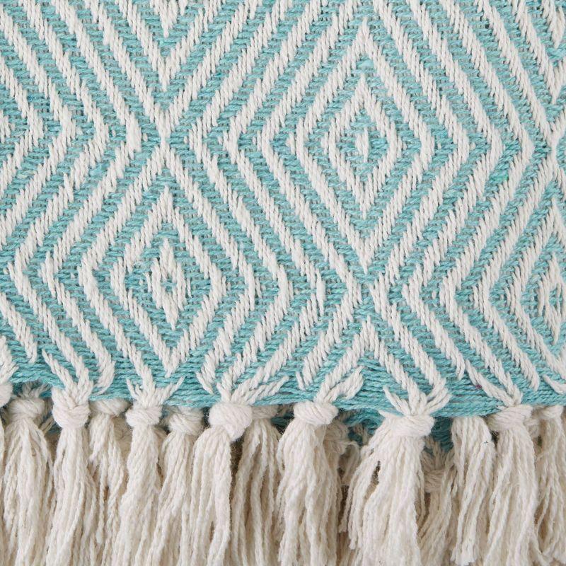 Design Imports 50"x60" Diamond Geometric Throw Blanket Aqua : Lightweight Woven Cotton, Machine Washable, Cozy for All Ages