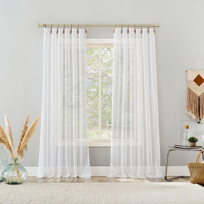 No. 918 Light Filtering Semi-Sheer Noemi Slub Striped Rope Tab Top Curtain Panel