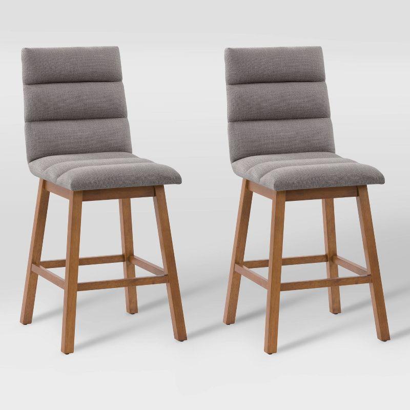 CorLiving Set of 2 Boston Channel Tufted Fabric Barstools Light Gray: Upholstered, Rubberwood Legs, Foam Padded
