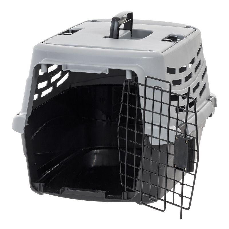 IRIS USA 23" Small Pet Travel Carrier with Front and Top Access, 2-Door Top Load, Hard-Sided Training Crate for 18 Lbs, Black/Gray