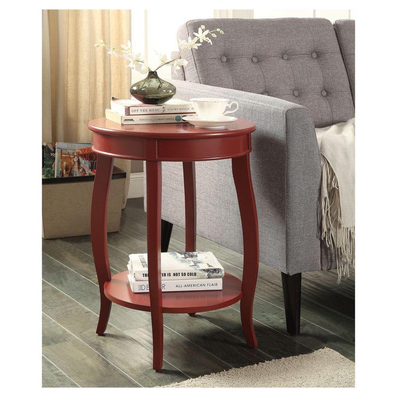 Red Round Wooden End Table with Curved Legs