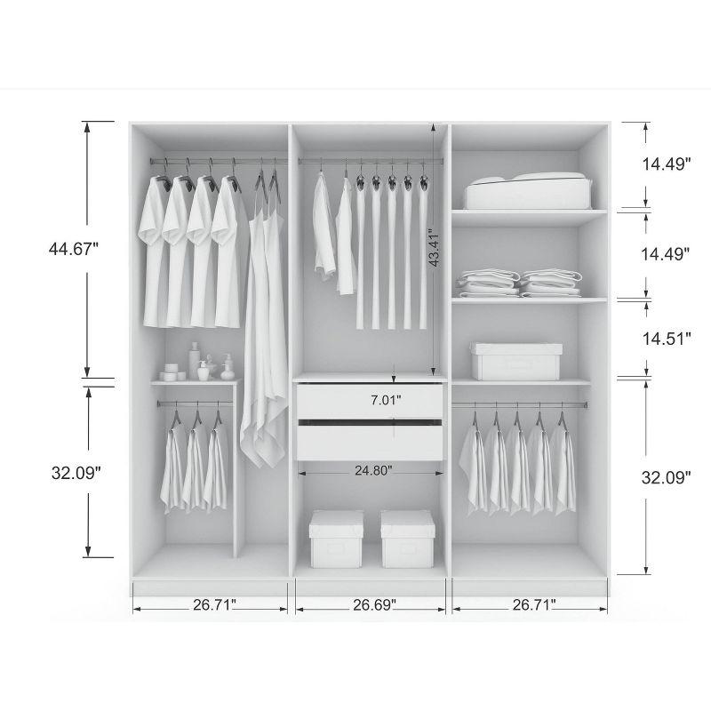 Gramercy Wardrobe Armoire Closet White - Manhattan Comfort: Bedroom Storage, 2 Drawers, 6 Doors