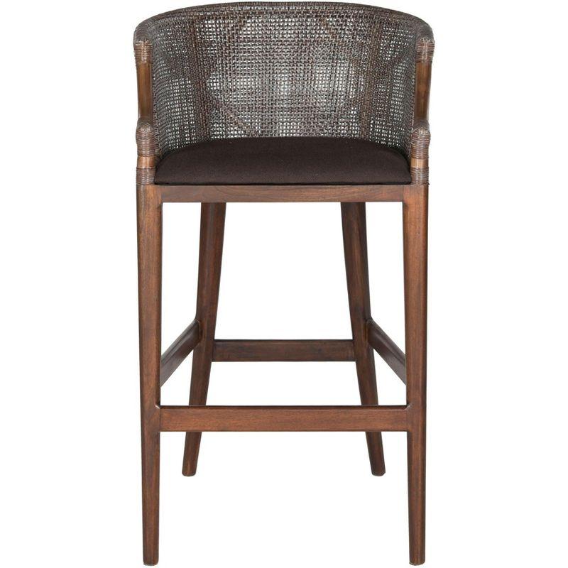 Brown Mahogany and Rattan Barrel Bar Stool