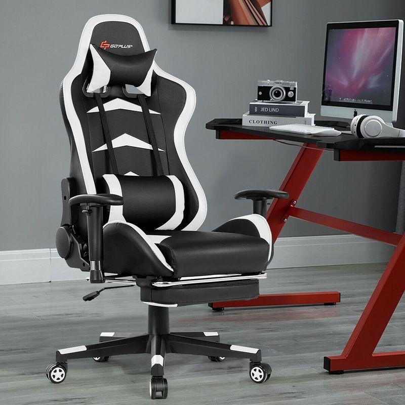 Costway Massage Gaming Chair Reclining Swivel Racing Office Chair with Footrest White