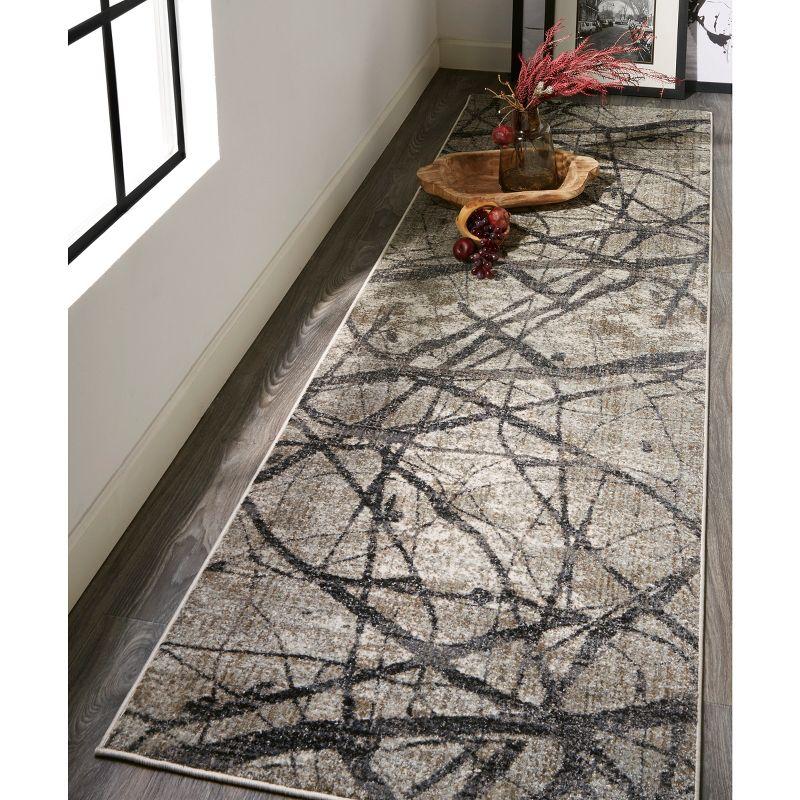 Ivory and Gray Abstract Cotton Synthetic Area Rug