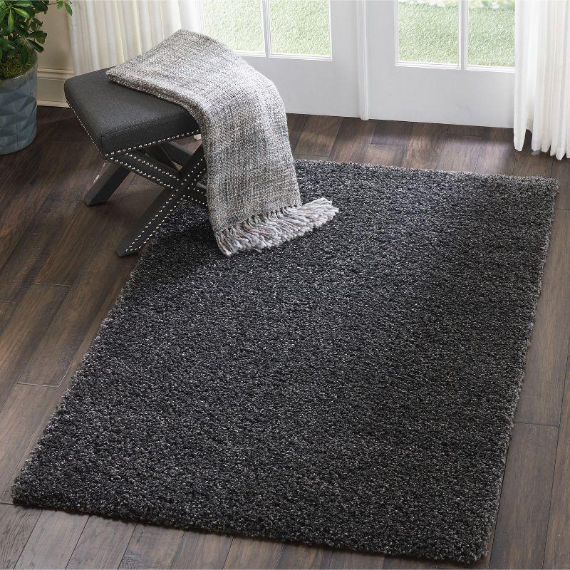 Dark Grey Rectangular Shag Rug with Latex Backing