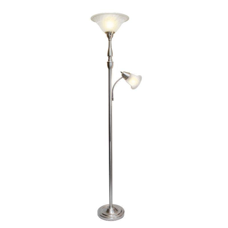 Brushed Nickel Torchiere Floor Lamp with Marble Glass Shades