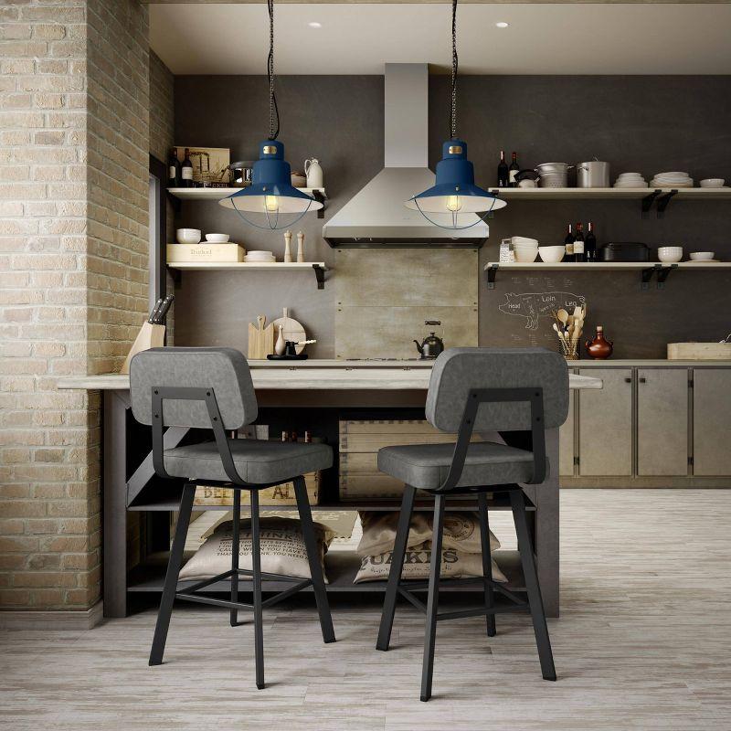 Amisco Clarkson Upholstered Barstool: Faux Leather, Steel Frame, Fixed Height 30", Square Base