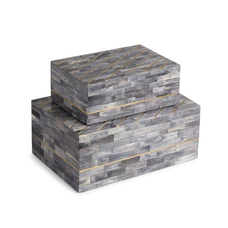 Monaco Gray and Gold Bone Inlay Decorative Boxes, Set of 2