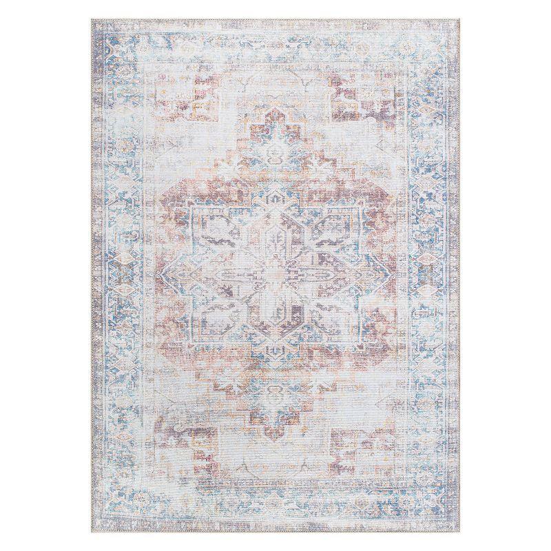 Rust and Blue Medallion Flat Woven Machine Washable Area Rug