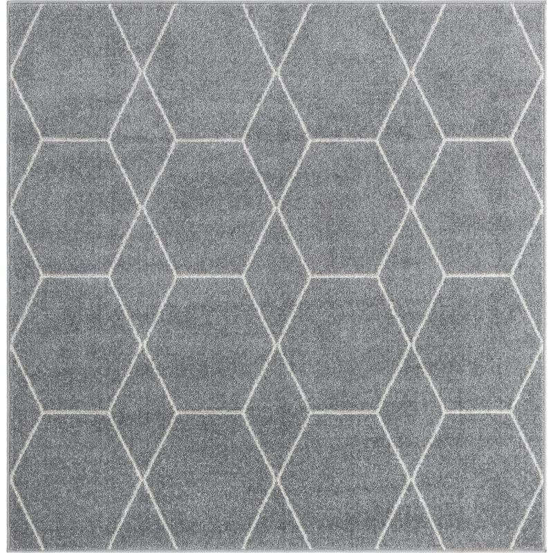 Light Gray Square Trellis Synthetic Easy-Care Area Rug